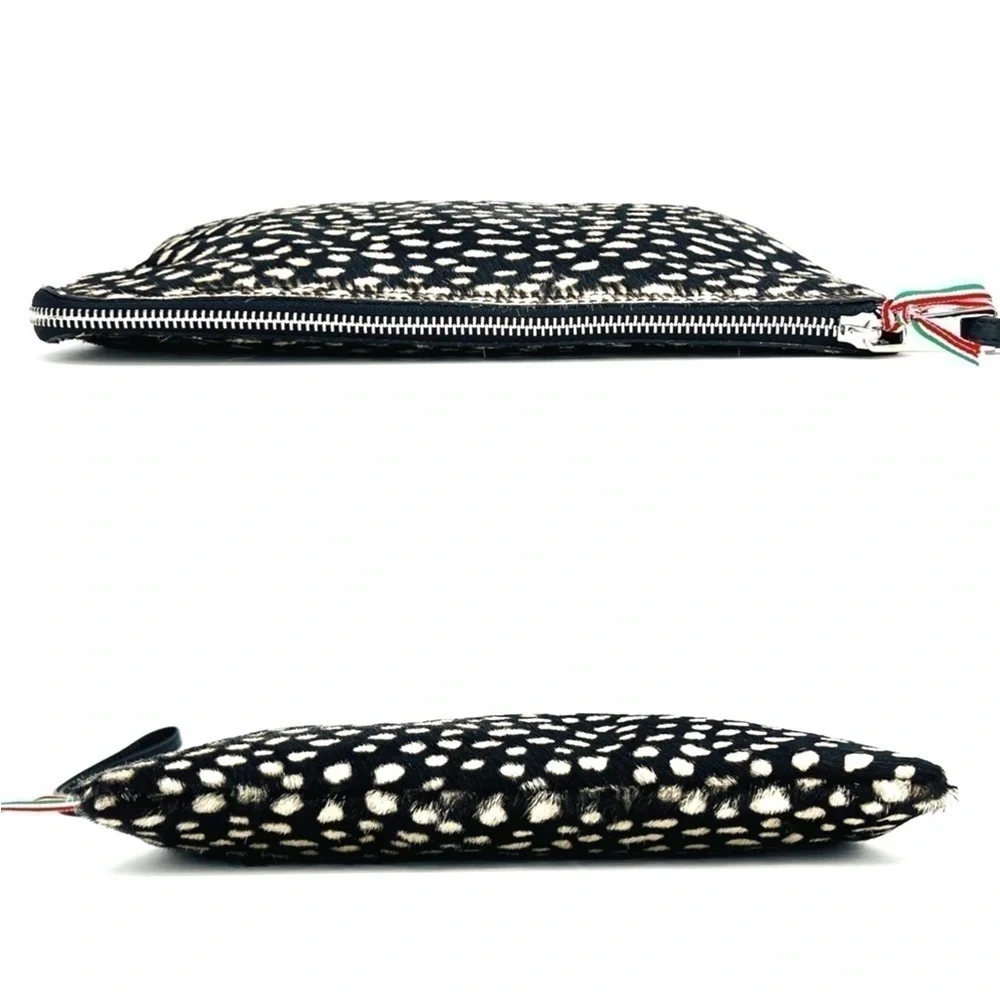 Lia Numa Clutch Wristlet Cowhide Animal Print Leather Black & White Bag New NWT